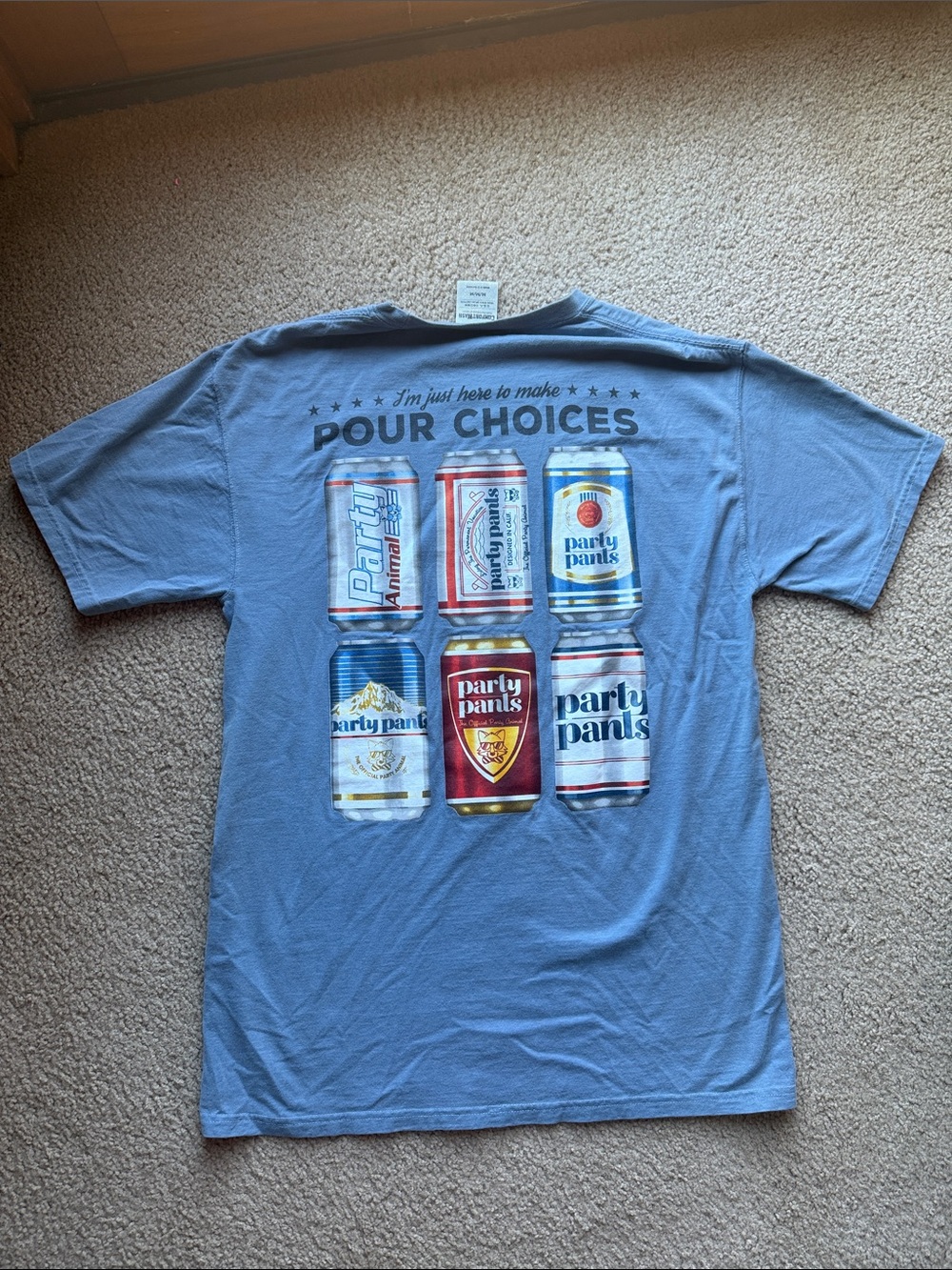 Party Pants Light Blue Graphic 'Pour Choices' Tee Size Medium